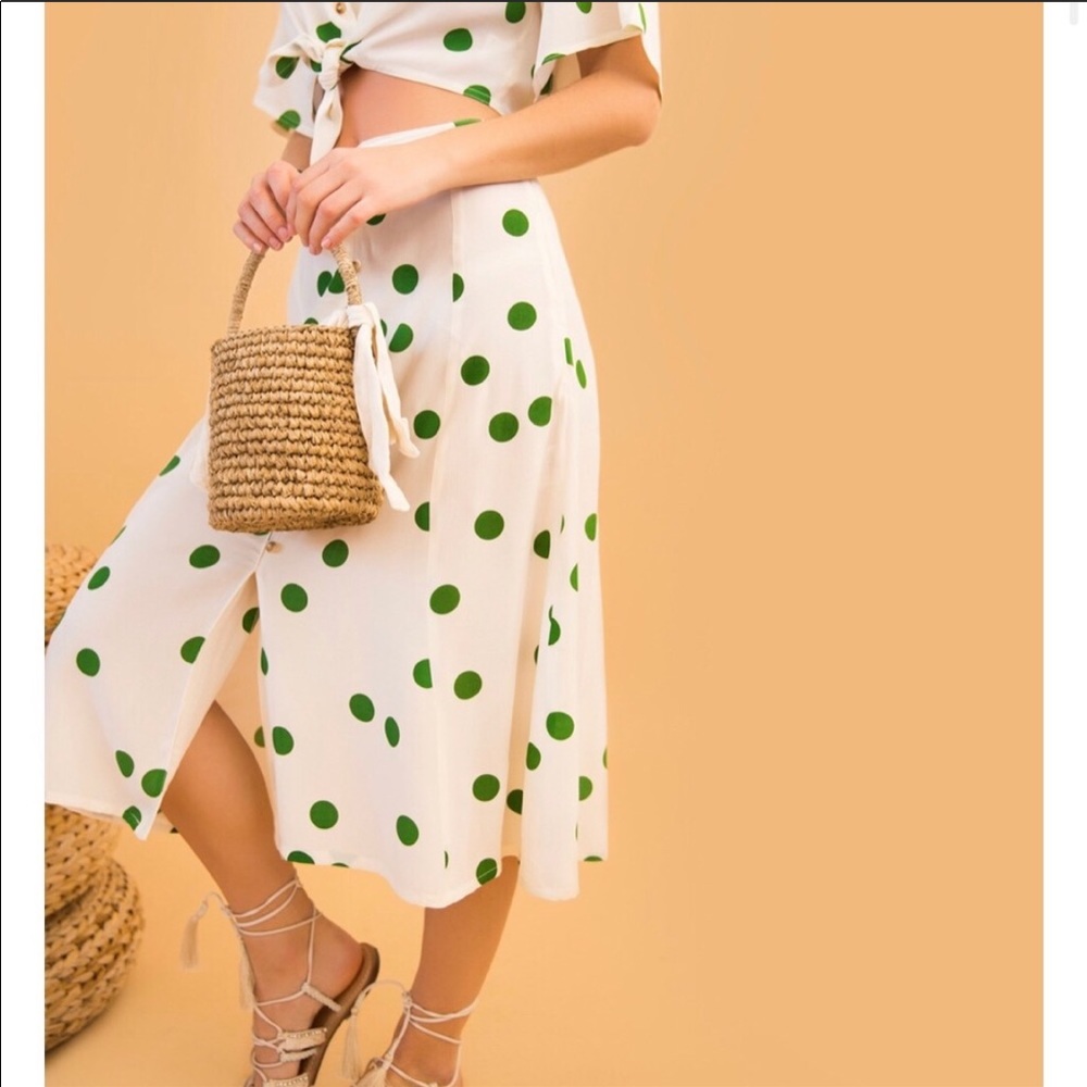New. Faithfull Revolve Marin Polka Dot Midi Skirt